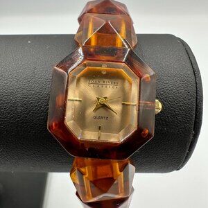 Joan Rivers Watch Women Faux Amber Stretch Band Statement 7.25"